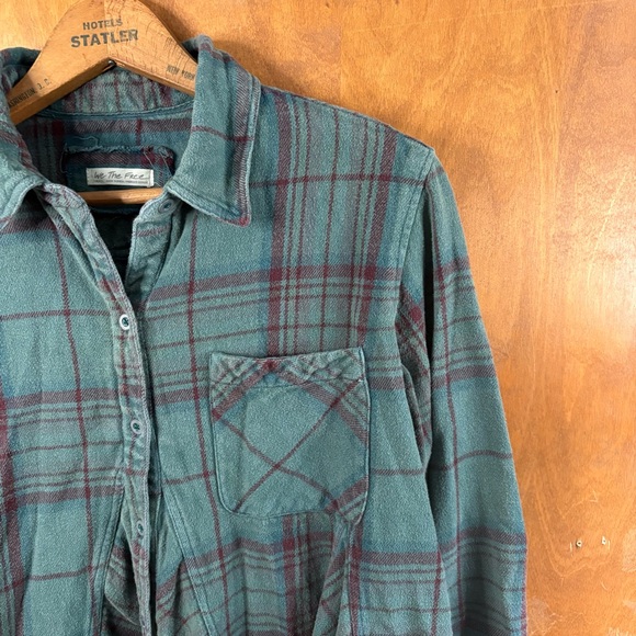 We The Free People Green Plaid Oversized Babydoll Button Up Shirt Shacket Boho - Picture 7 of 15